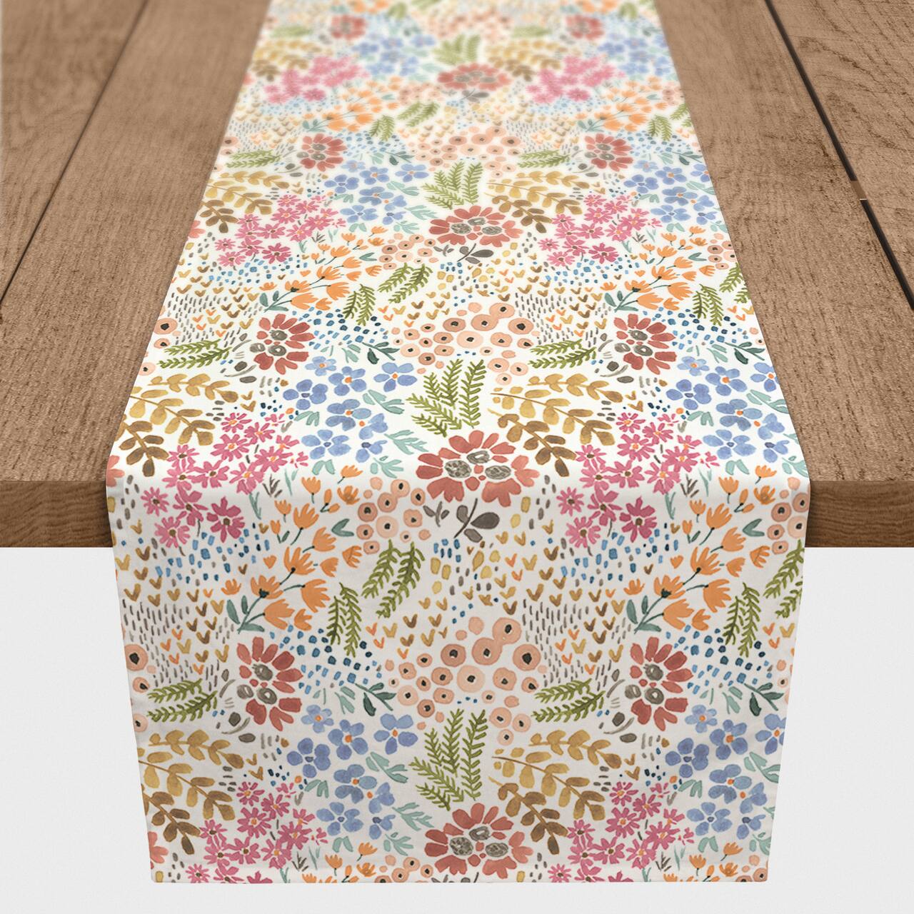 72" Wild Flower Floral Cotton Twill Table Runner